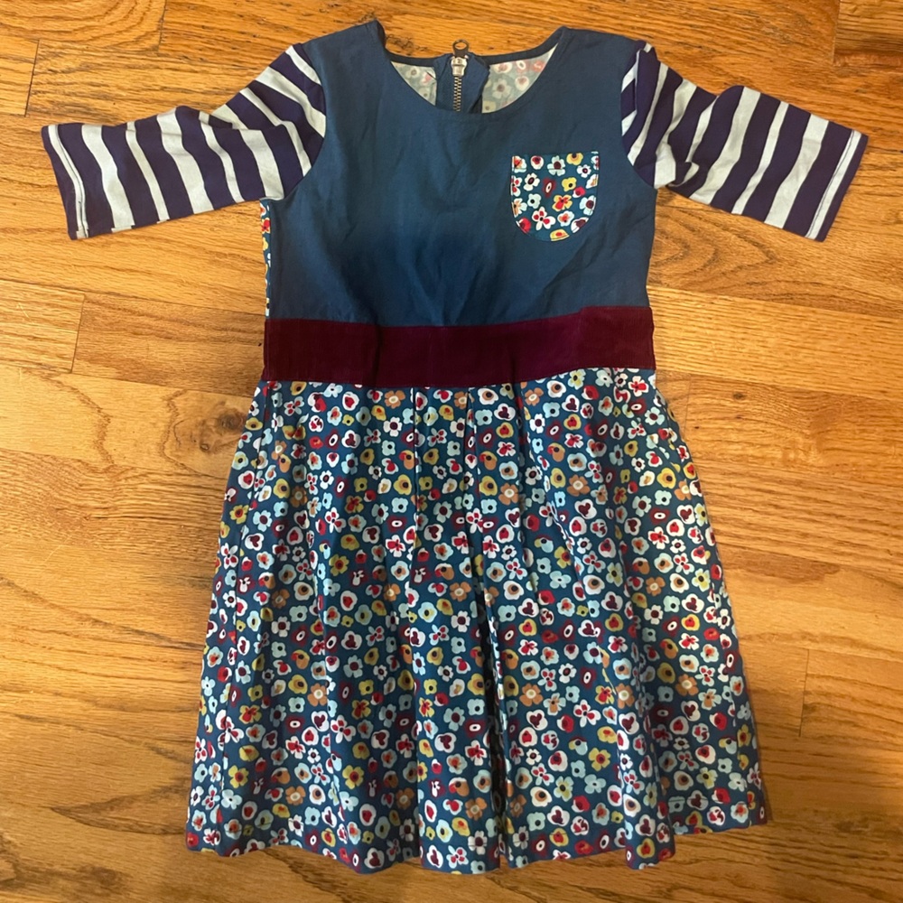 Floral and Striped Dress with Burgundy Accent